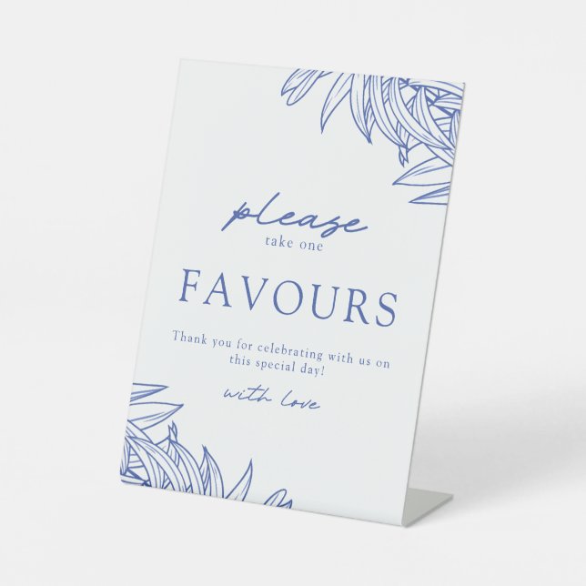 Something Blue Simple Botanical Wedding Favor    Pedestal Sign (Front)