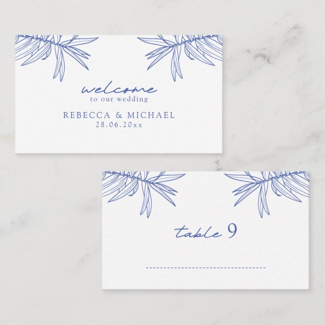 Something Blue Simple Hand Drawn Botanical Flat  Place Card (Front/Back)