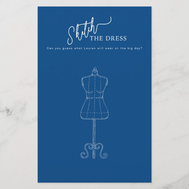 Something Blue Sketch the Dress Bridal Shower Game (Front)