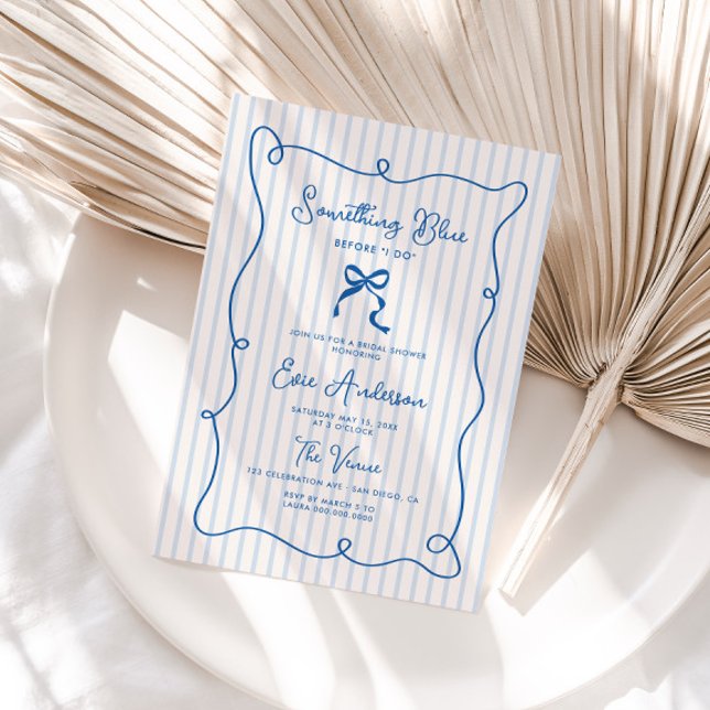 Something Blue Squiggle Frame Bow Bridal Shower Invitation (Creator Uploaded)