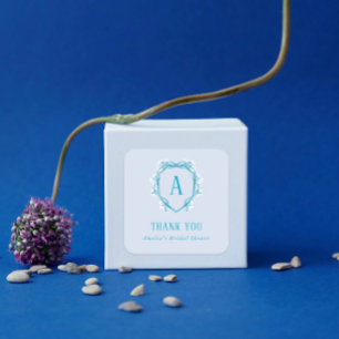 Something Blue Thank You Bridal Shower Floral Square Sticker