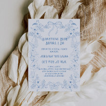 Something Blue Toile Bow Bridal Shower Invitation