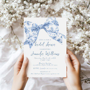 Something Blue Toile Bow Coquette Bridal Shower Invitation