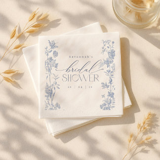 Something Blue Toile Bridal Shower Invite | Delft Napkin