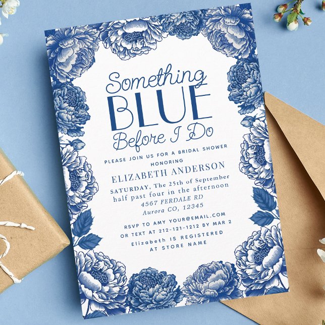 Something Blue Toile De Jouy Floral Bridal Shower Invitation (Creator Uploaded)