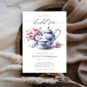 Something Blue Toile Roses Chic Bridal Tea Shower Invitation