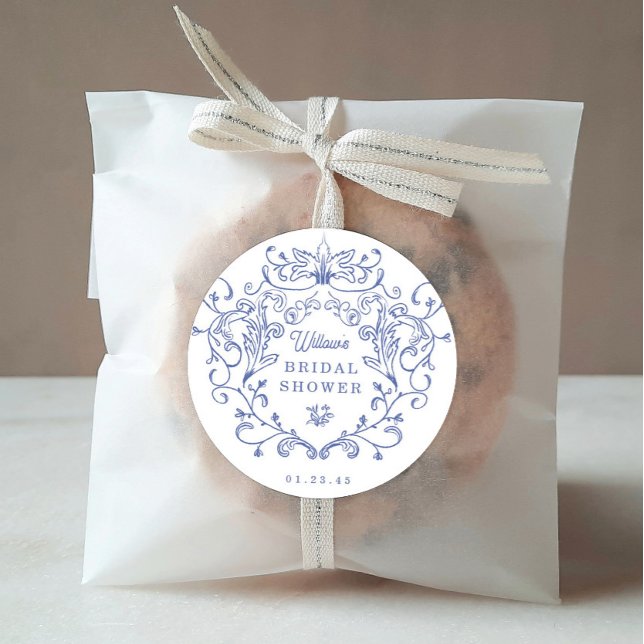 Something Blue Victorian Bridal Shower Favours Classic Round Sticker (Creator Uploaded)