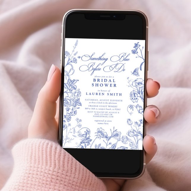Something Blue Victorian QR Floral Bridal Shower Invitation (Creator Uploaded)