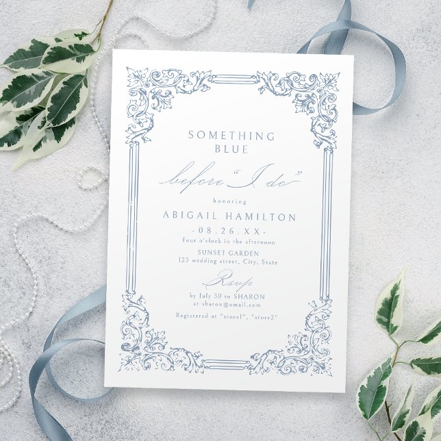 Something Blue Vintage Frame Elegant Bridal Shower Invitation (Something Blue Vintage Frame Elegant Bridal Shower Invitation)