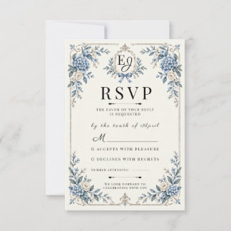 Something Blue Vintage Heirloom Wedding RSVP Card