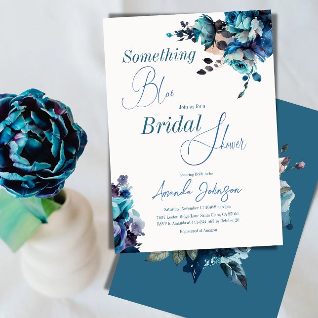 Something Blue Watercolor Bouquet Bridal Shower Invitation (Creator Uploaded)