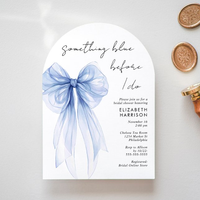 Something Blue Watercolor Bow Arch Bridal Shower Invitation (Creator Uploaded)