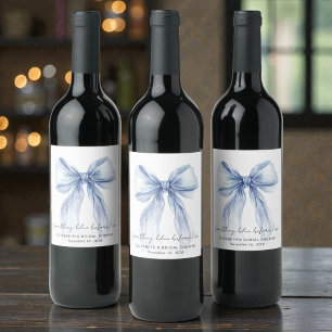 Something Blue Watercolor Bow Bridal Shower Wine Label