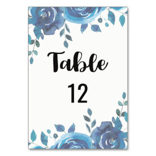 Something Blue Watercolor Floral Wedding Table Number