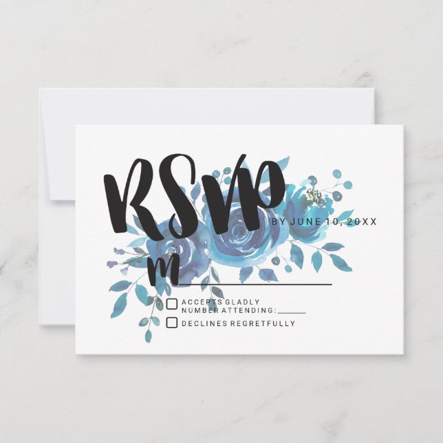 Something Blue Watercolor Wedding RSVP Response (Front)