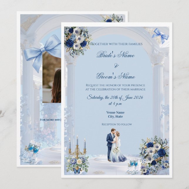 Something Blue Wedding Invitation Card (Front/Back)