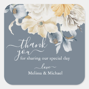 SOMETHING BLUE Wedding Thank you on Blue Square Sticker