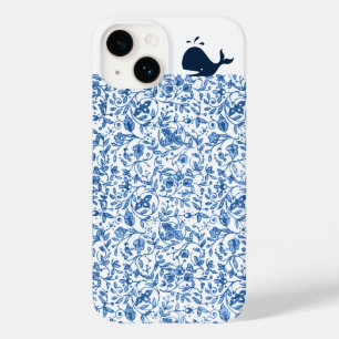 Something Blue Whale Vintage Floral Pattern Doodle Case-Mate iPhone 14 Case