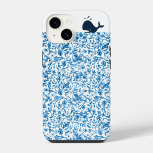 Something Blue Whale Vintage Floral Pattern Doodle iPhone 14 Case