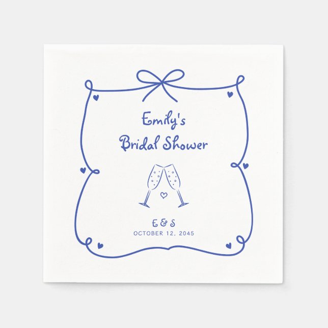 Something Blue Whimsical Hand Drawn Bridal Shower Napkin (Front)