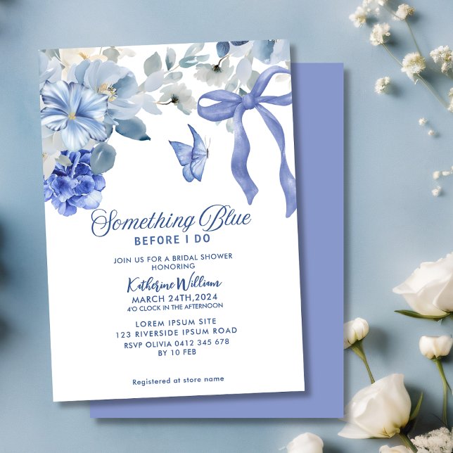 Something Blue White Floral Bow Bridal Shower Invitation (Creator Uploaded)