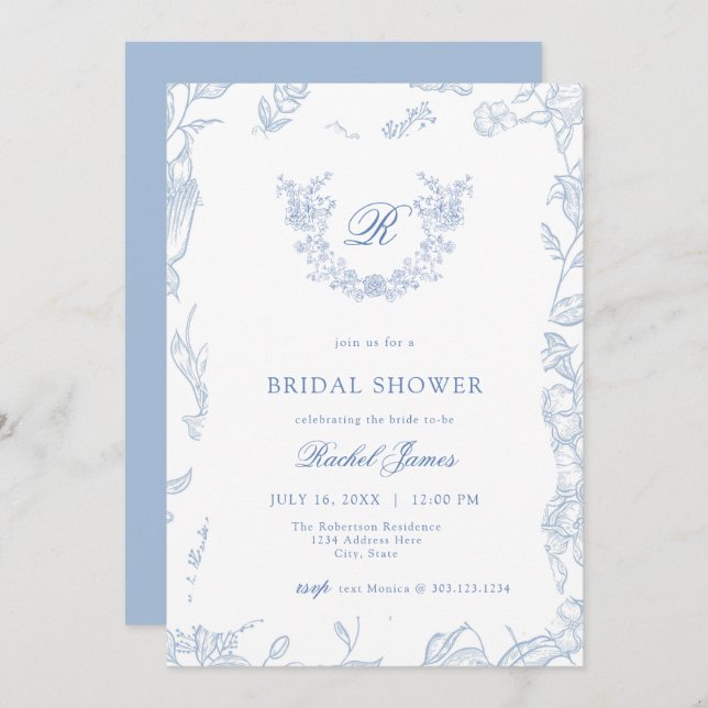 Something Blue Wildflower Bridal Shower Invitation (Front/Back)