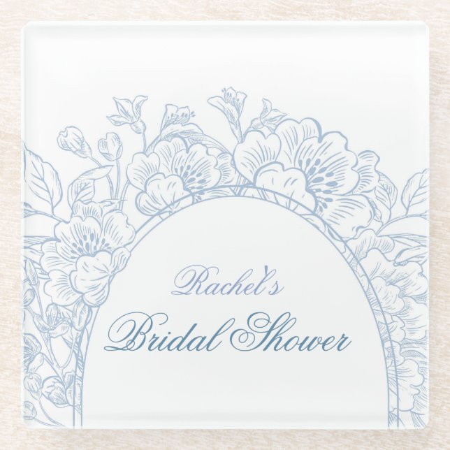 Something Blue Wildflower Bridal Shower Invitation Glass Coaster (Front)