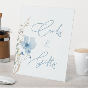 Something Blue Wildflower Bridal Shower Pedestal Sign