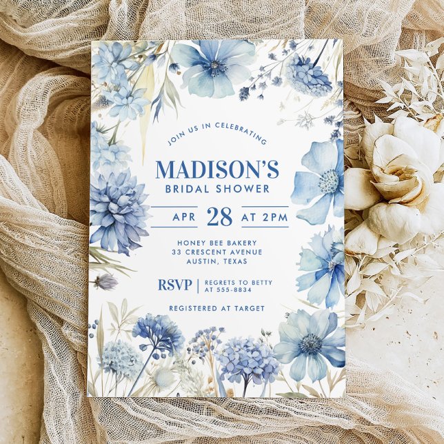 Something Blue Wildflower Floral Bridal Shower Invitation (Creator Uploaded)