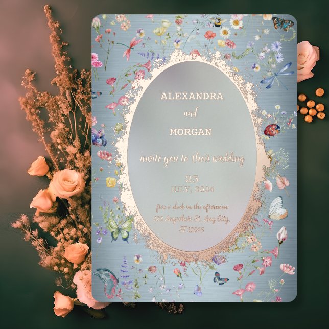  Something Blue Wildflower Wedding Foil Invitation (Creator Uploaded)