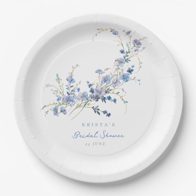 Something Blue Wildflowers Bridal Shower Paper Plate (Front)