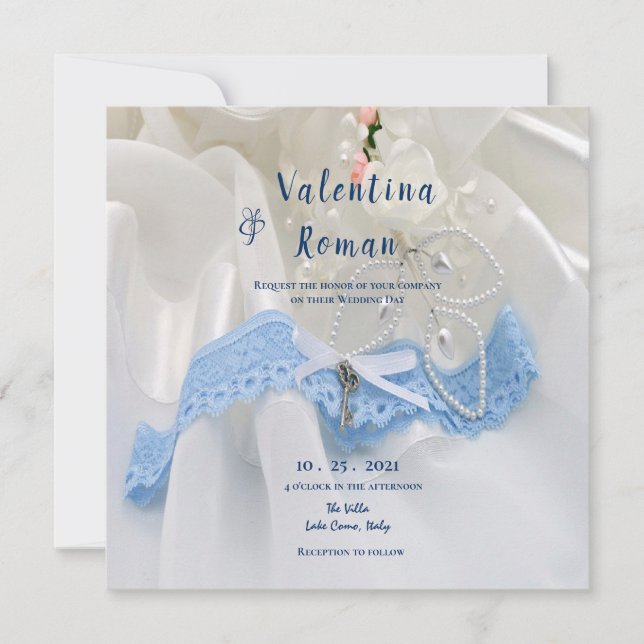 Something Borrowed Something Blue Wedding Invite (Front)