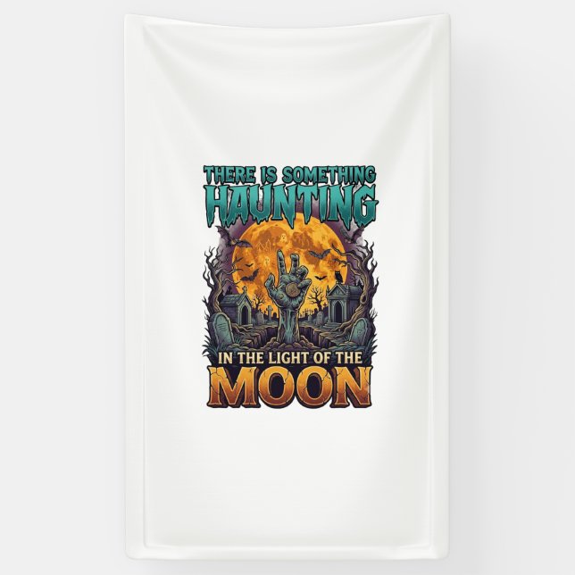 Something Haunting Moon Halloween Zombie Hand Grav Banner (Vertical)