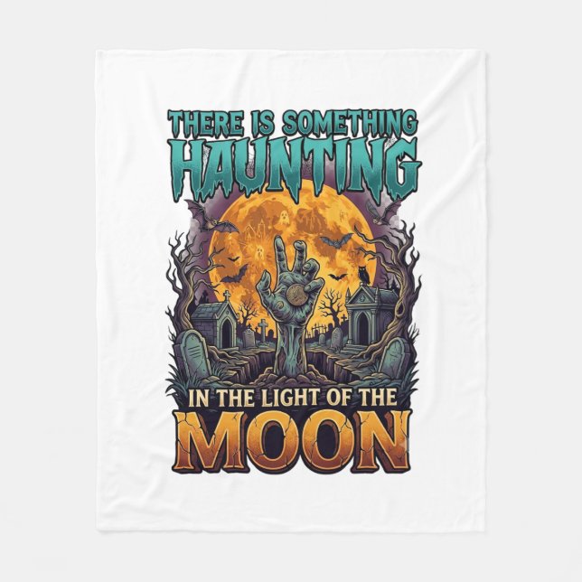 Something Haunting Moon Halloween Zombie Hand Grav Fleece Blanket (Front)