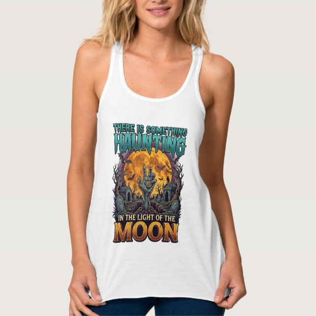 Something Haunting Moon Halloween Zombie Hand Grav Singlet (Front)