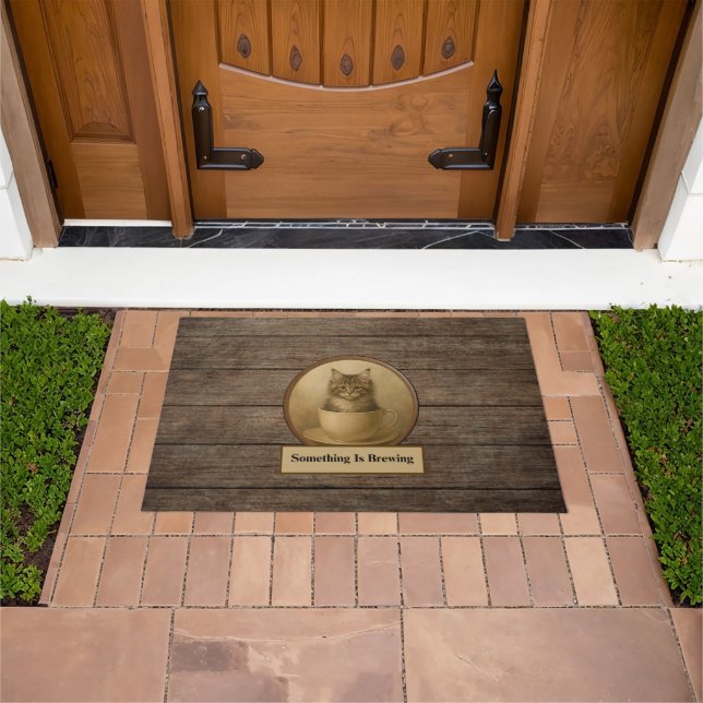 Something Is Brewing Maine Coon Kitten Door Mat (Outdoor)