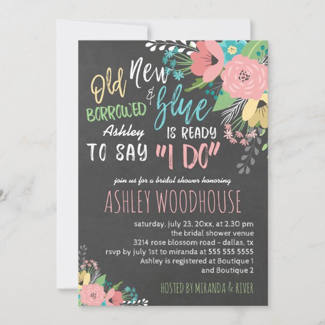 Something Old & New I Do Chalkboard Bridal Shower Invitation (Front)