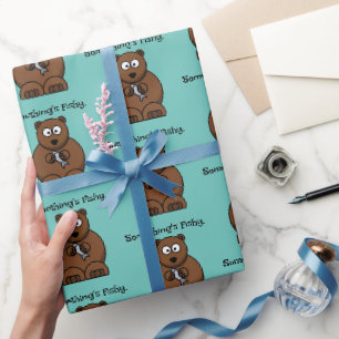 Something’s Fishy Funny Brown Bear Cartoon Wrapping Paper