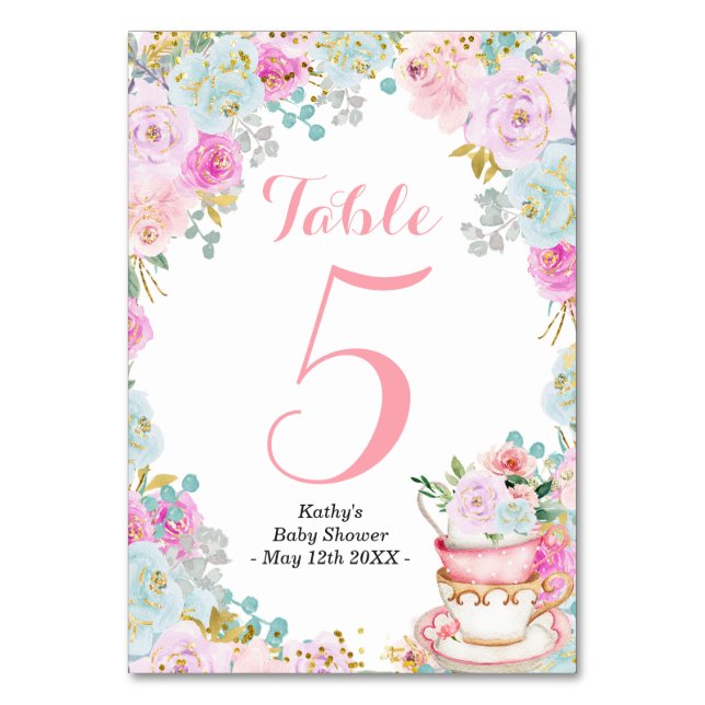 Something Sweet is Brewing Tea Party Table Number (Front)