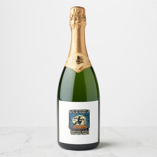 Something Wicked Way Comes Witch Halloween Pumpkin Sparkling Wine Label (Front)