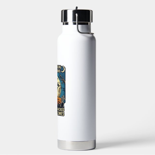 Something Wicked Way Comes Witch Halloween Pumpkin Water Bottle (Left)