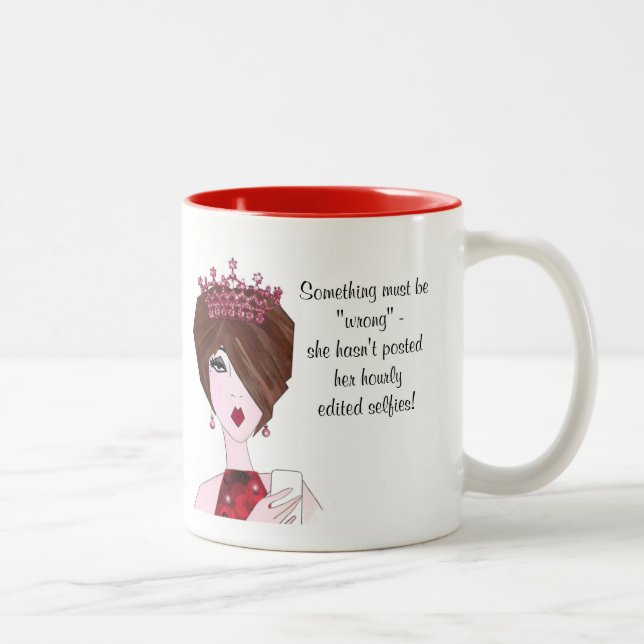 Something's wrong-She hasn't posted hourly selfie! Two-Tone Coffee Mug (Right)