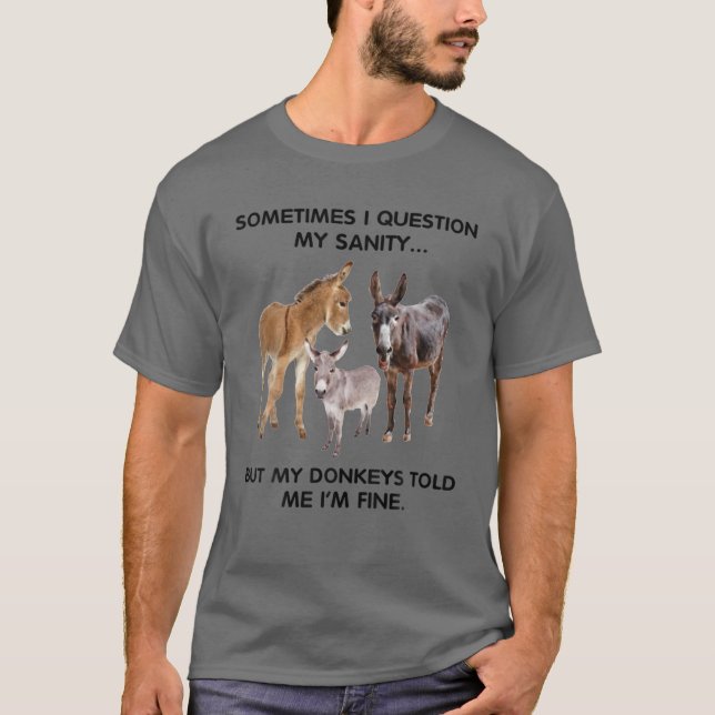Sometimes I Question My Sanity But My Donkeys Told T-Shirt (Front)