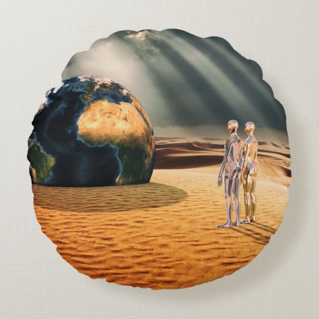 Somewhere Else – Facing the World Round Cushion (Front)