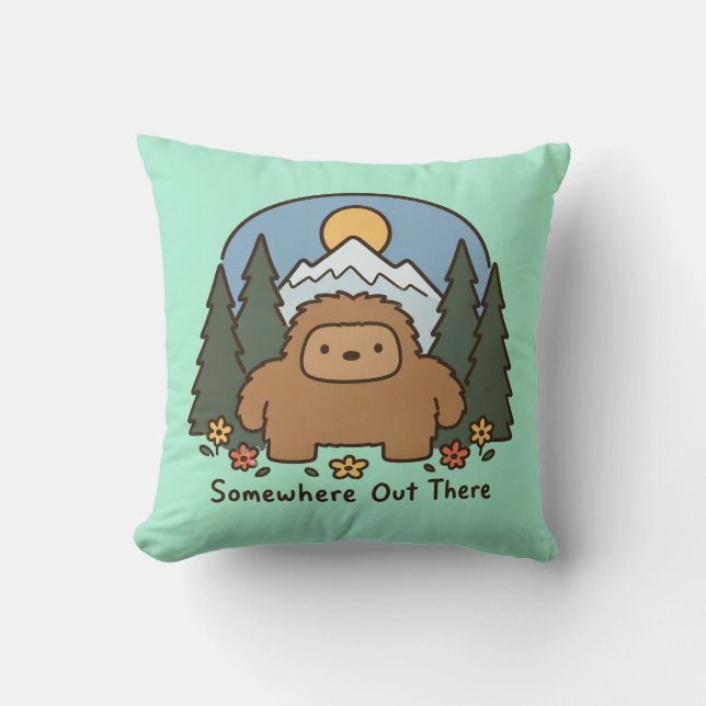 Somewhere Out There Kawaii Bigfoot Mountain Cushion (Front)