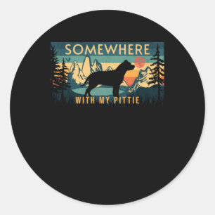 Somewhere With My Pittie Vintage Hiking Camping Gi Classic Round Sticker