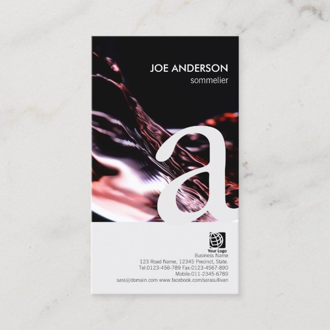 Sommelier Bold Monogram Wine Flow Business Card (Front)