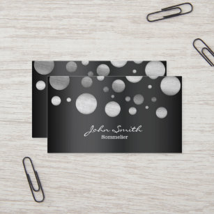 Sommelier Modern Silver Polka Dots Wine Tasting Business Card