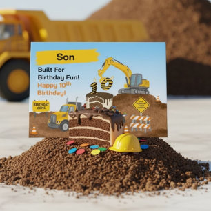 Son 10th Birthday Construction Site Flatbed Card