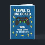 Son 12th Birthday Game Controller Age 12 Unlocked Card<br><div class="desc">He’s almost a teenager and totally levelling up! Celebrate your son’s 12th birthday with a cool, game-inspired design featuring a video controller and bright yellow lightning bolts. “Level 12 Unlocked” grabs attention, making it the ideal card for preteens who love their gaming time. The inside message praises his character, courage,...</div>